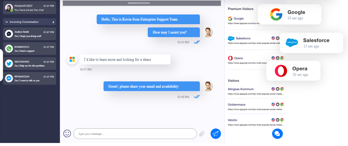 screenshot of Appy Pie Live Chat